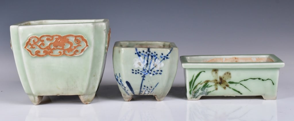 Group of 3 Celadon Glaze Planters 19thC (1 of 12)