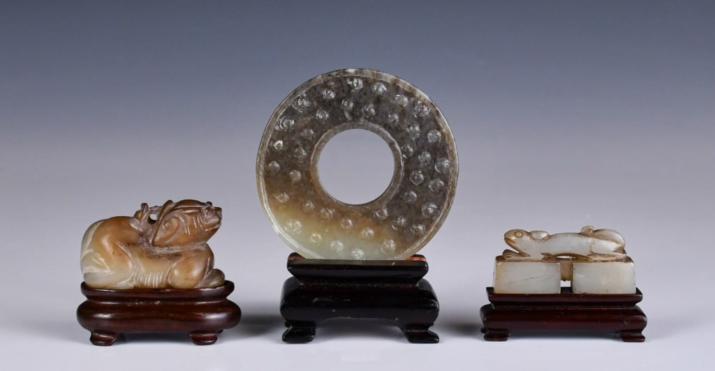 Group of 3 Archaistic Style Jade Carvings w/Stds (1 of 12)