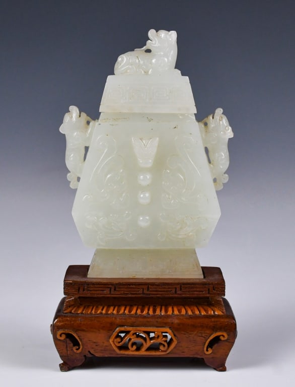 A White Jade Carved Covered-Vase w/Std (1 of 12)