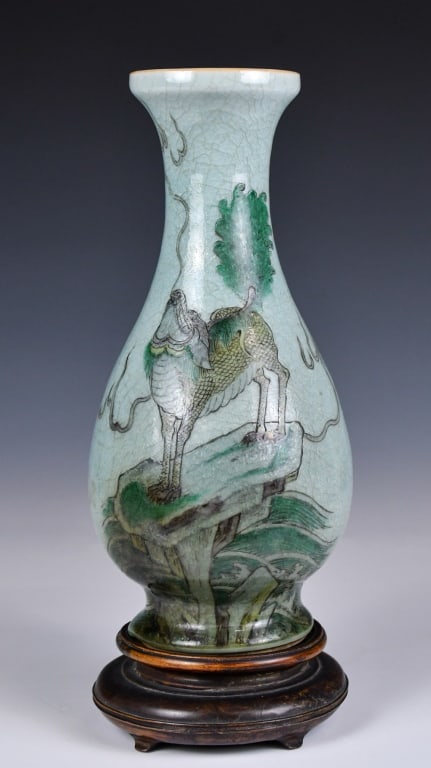 A Crackle Green-Glazed Vase w/Std 19thC (1 of 13)