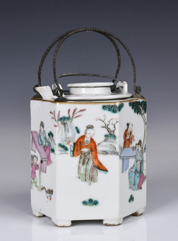 A Famille Rose Hexagonal Winepot, 19thC (1 of 10)