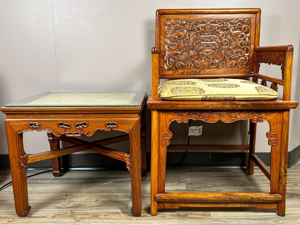 A Hardwood Square Stool & Low-Back Chair 20thC (1 of 13)