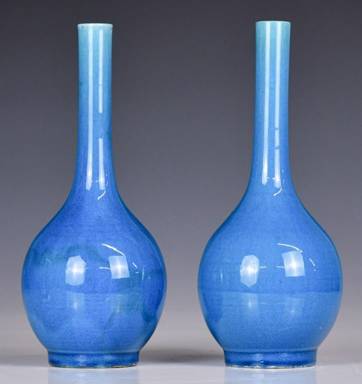 A Pair of Blue-Glazed Bottle Vases 19thC (1 of 10)