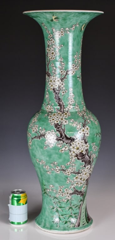 A Lrg Famille-Noire Flower Bird Vase 19thC w/Std (1 of 14)