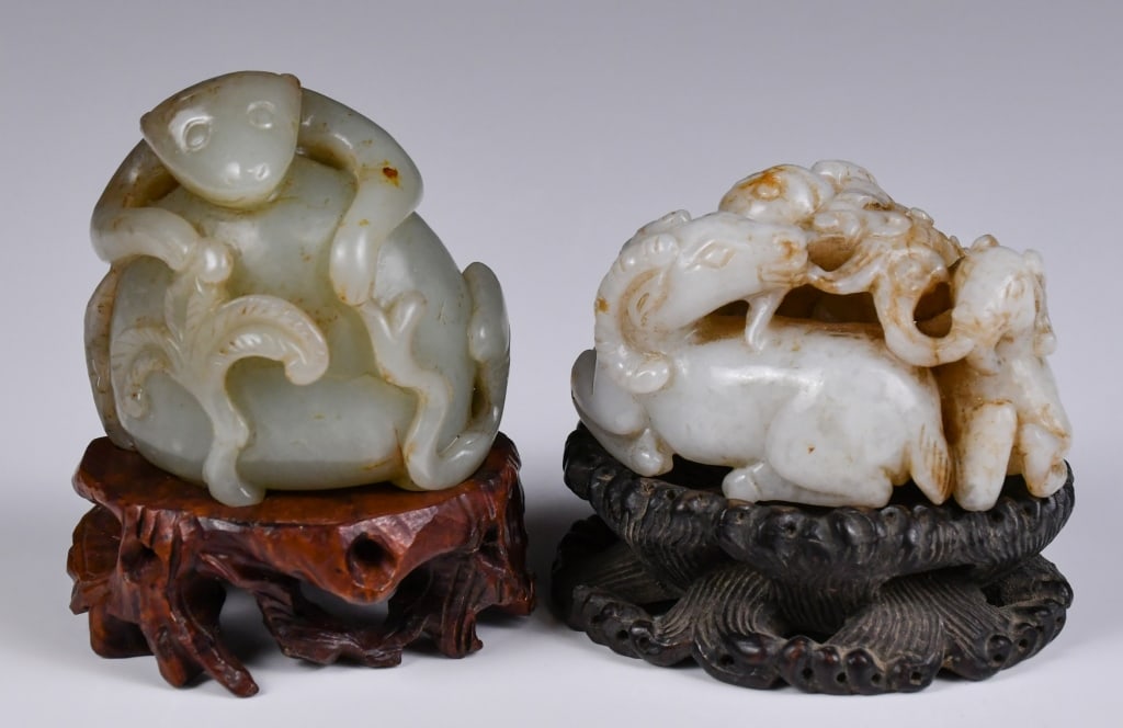 Group of 2 Jade Carved Ornamnets w/Stds Republican (1 of 10)
