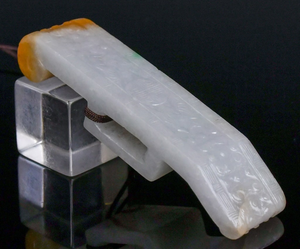 A Jadeite Carved Scabbard Slid w/Box Qing (1 of 8)