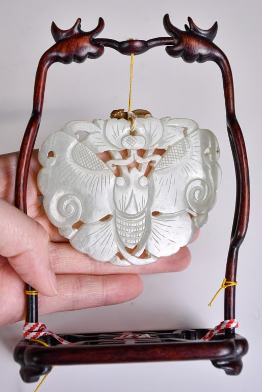 A White Jade Moth Plaque w/Std Qing (1 of 6)