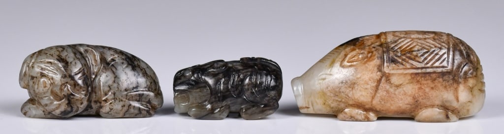 Group of 3 Archaistic Jade Carved Mythical Beasts (1 of 10)