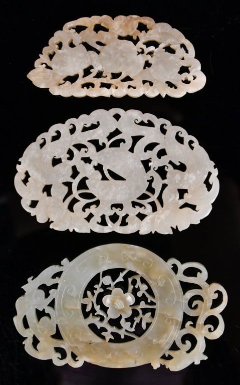 Group of 3 Reticulated Jade Plaques Qing (1 of 10)
