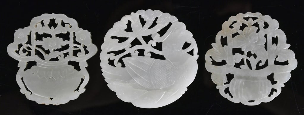 Group of 3 Reticulated Jade Plaques Qing (1 of 9)