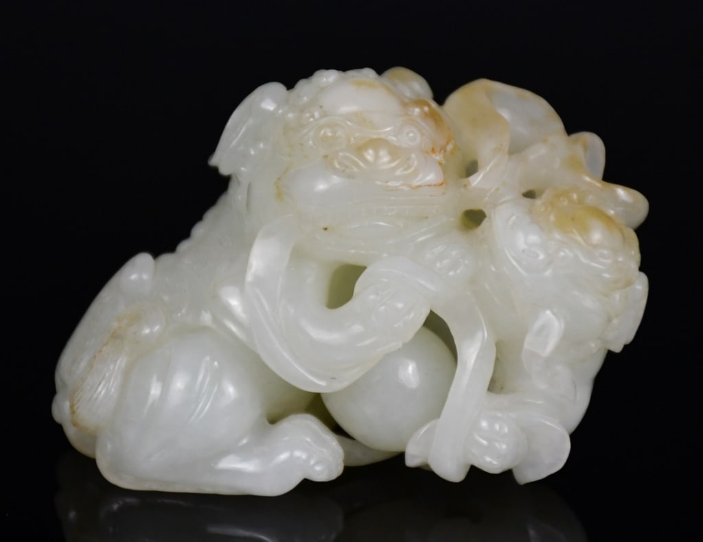 A Jade Carved Lion & Cub Ornament Qing (1 of 9)