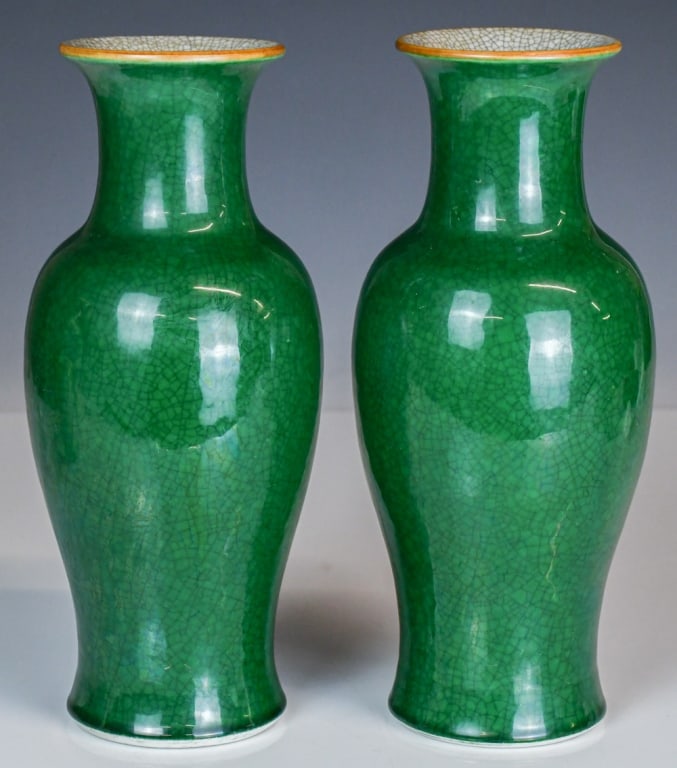Pair of Green Crackle Glazed Vases 19thC (1 of 8)