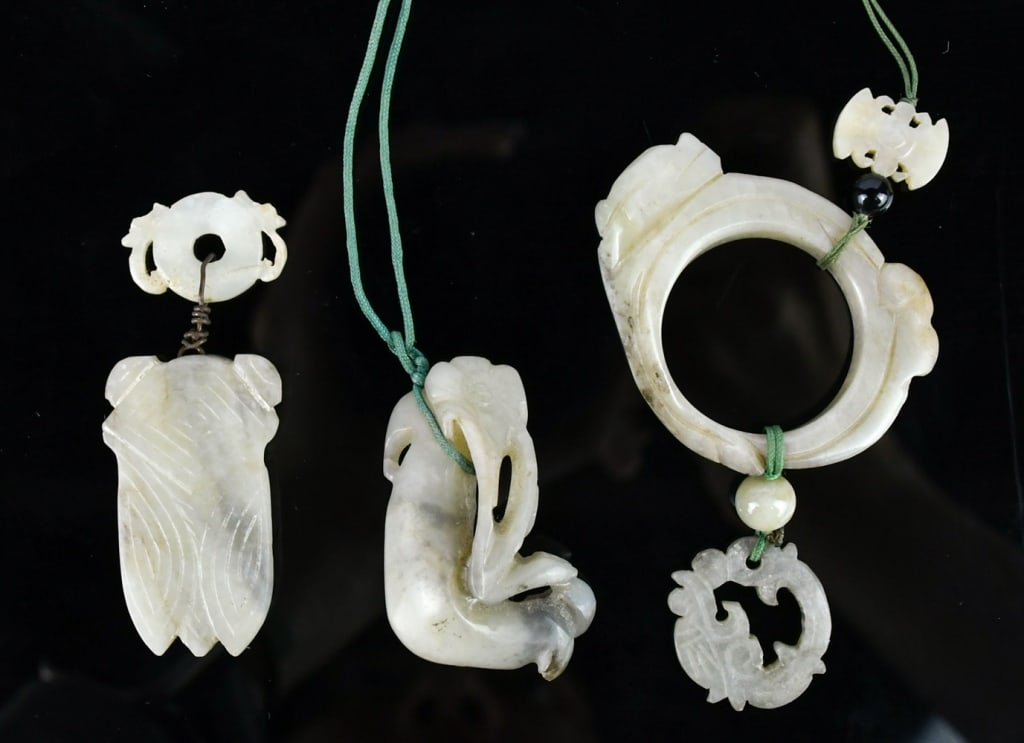 Group of 3Pcs Celadon Jade Carvings Qing (1 of 9)