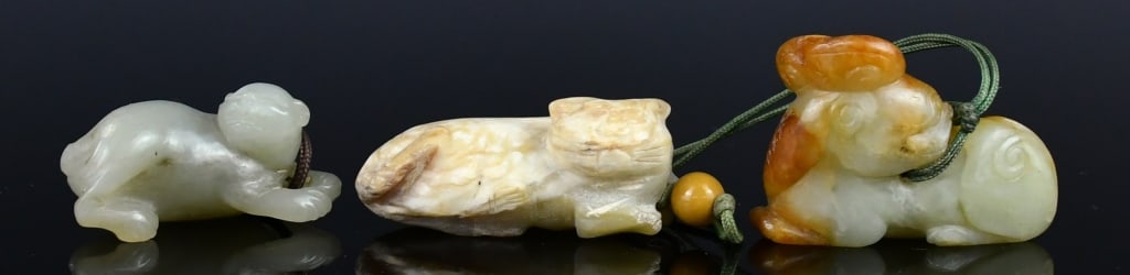 Group of 3Pcs Jade Carved Mythical Beasts Qing (1 of 9)