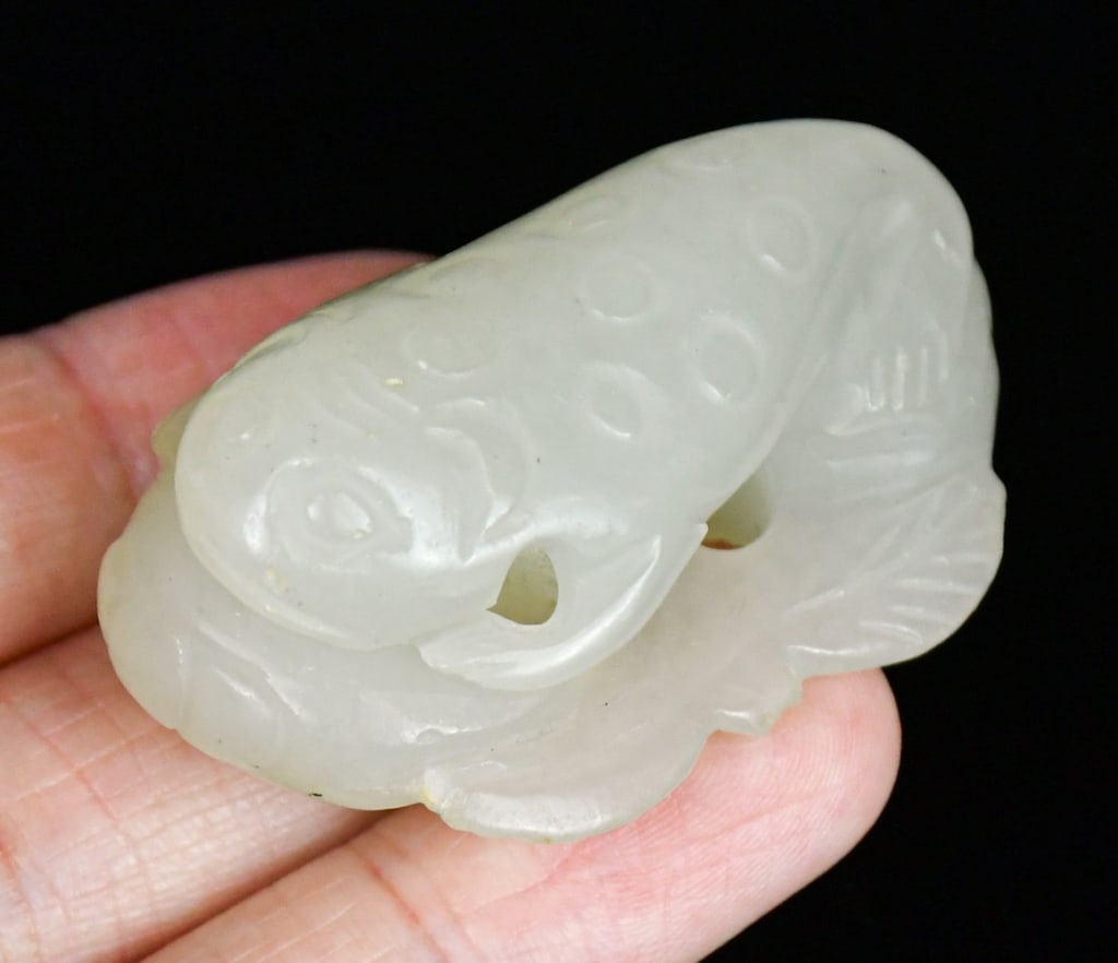 White Jade Carved Toad Tadpole & Pomegranate Qing (1 of 8)