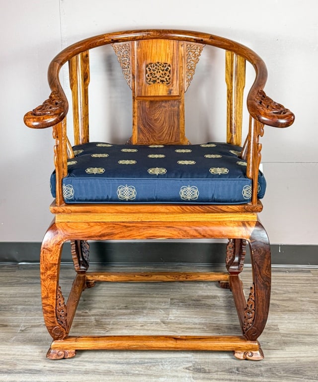 A Hardwood Carved Horseshoe Armchair 20thC (1 of 15)