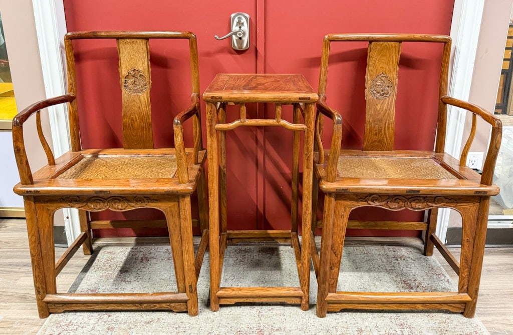 Pair of Hardwood Arm Chairs & Side Table 20thC (1 of 13)