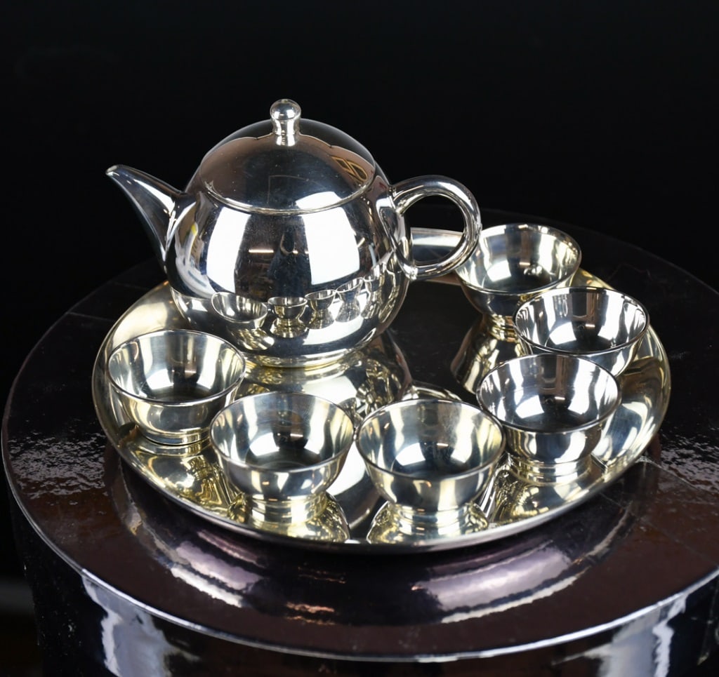 Set of 7Pcs Silver Tea Wares 925 Mk w/Box (1 of 6)