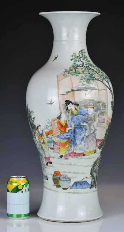 A Famille Rose Figural Story Vase: Of baluster form, exterior is painted with figure story scene, Four-character HongXian mark at the bottom. H: 61cm 粉彩人物故事觀音瓶