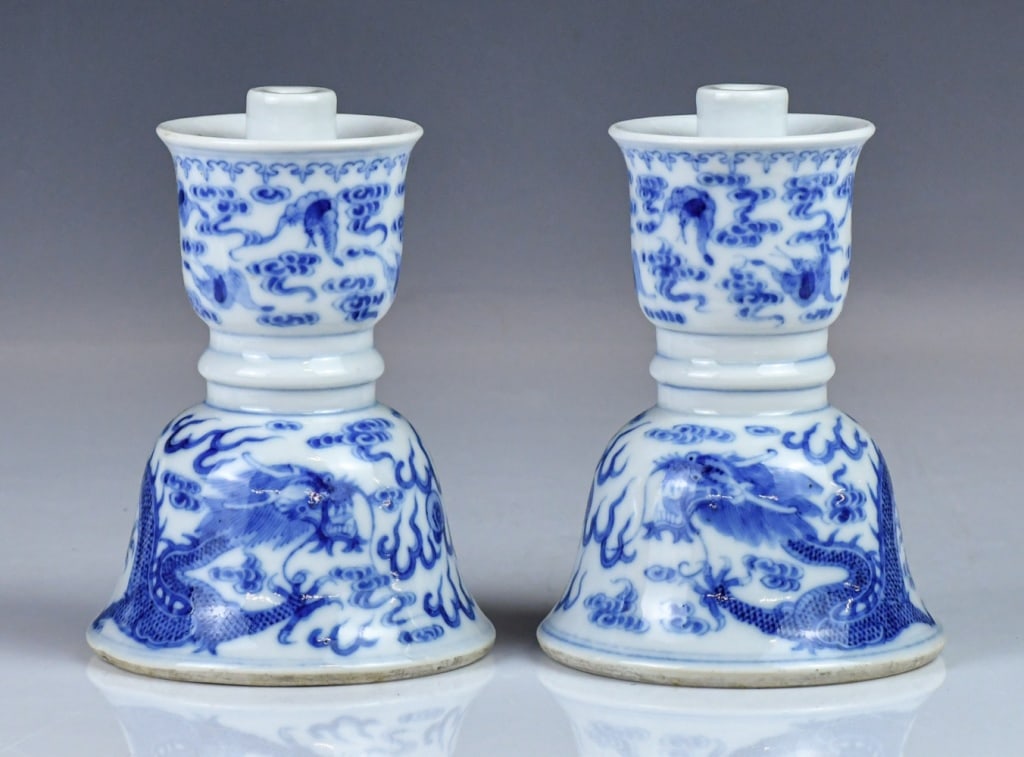 A Pair of Blue & White Candle Holders 18thC (1 of 10)