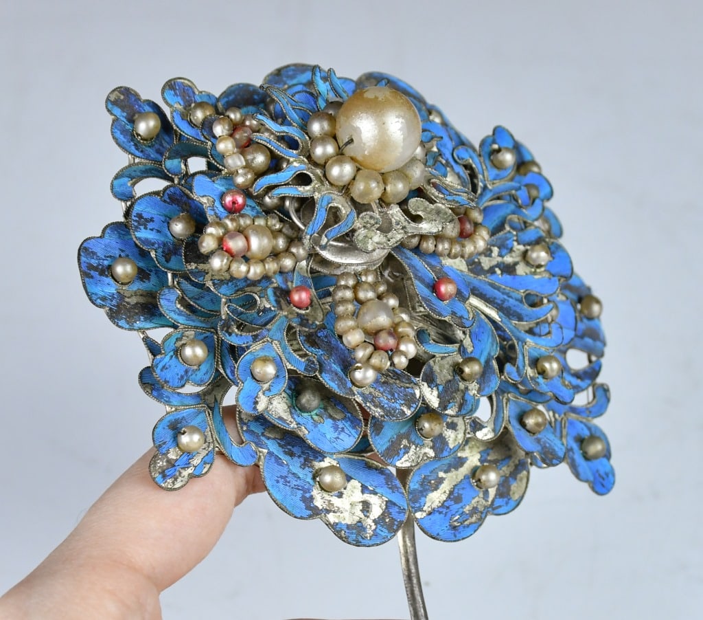 Set of 2 Cloisonne Floral Hairpins 19thC - 7