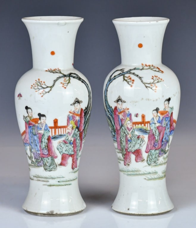 Pair Famille Rose Figural Vases Qianlong Mk 19thC (1 of 14)