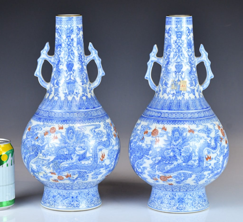 Pair of Blue Painted Vases Qianlong Mks 50-70s (1 of 14)
