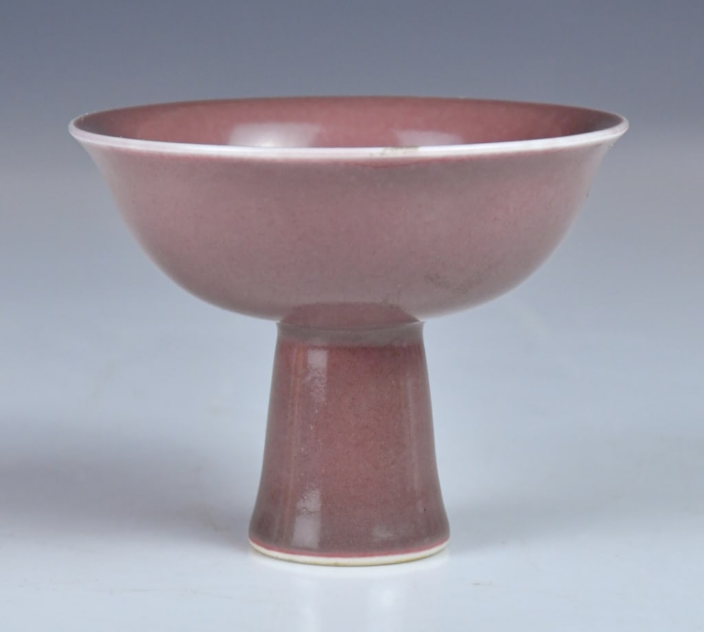 A Red Glaze Stem Cup Qing - 2