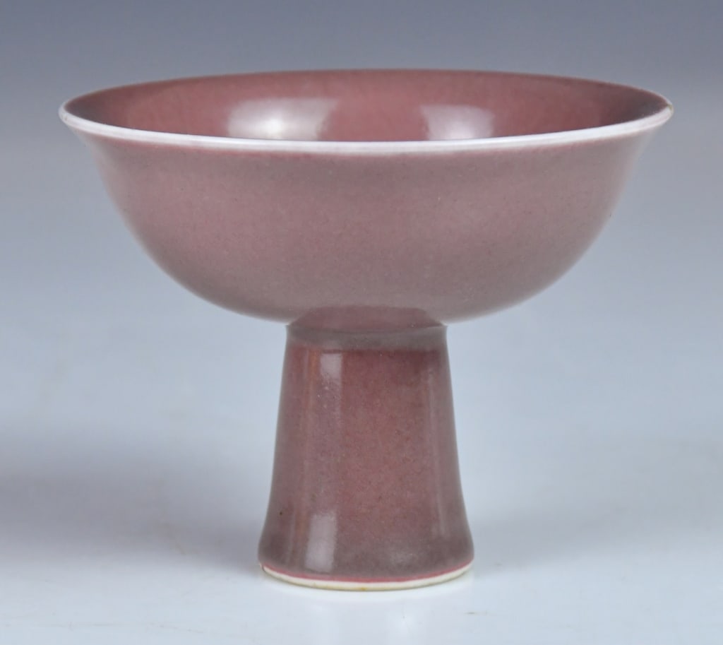 A Red Glaze Stem Cup Qing - 3