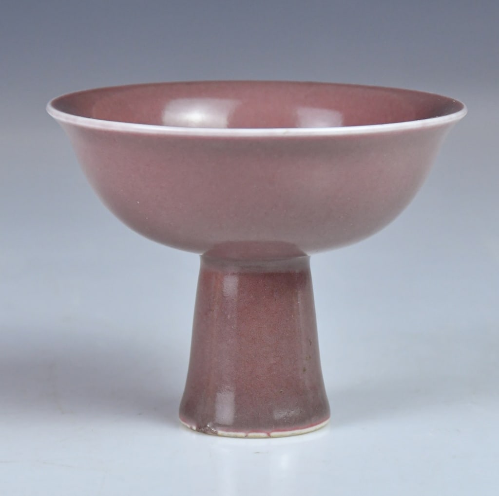 A Red Glaze Stem Cup Qing - 4