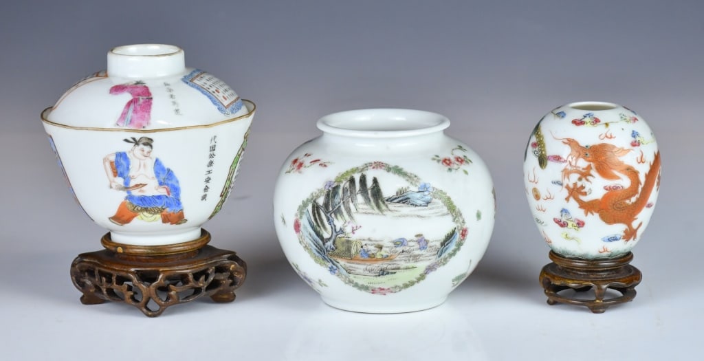 3 Famille Rose Washers&Teacup w/Mks&Stds Republic (1 of 15)