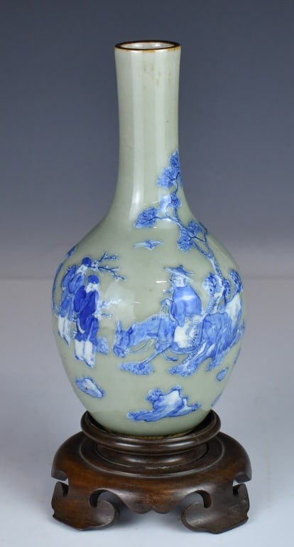 A Celadon-Ground Blue and White Vase w/Std 19thC (1 of 14)