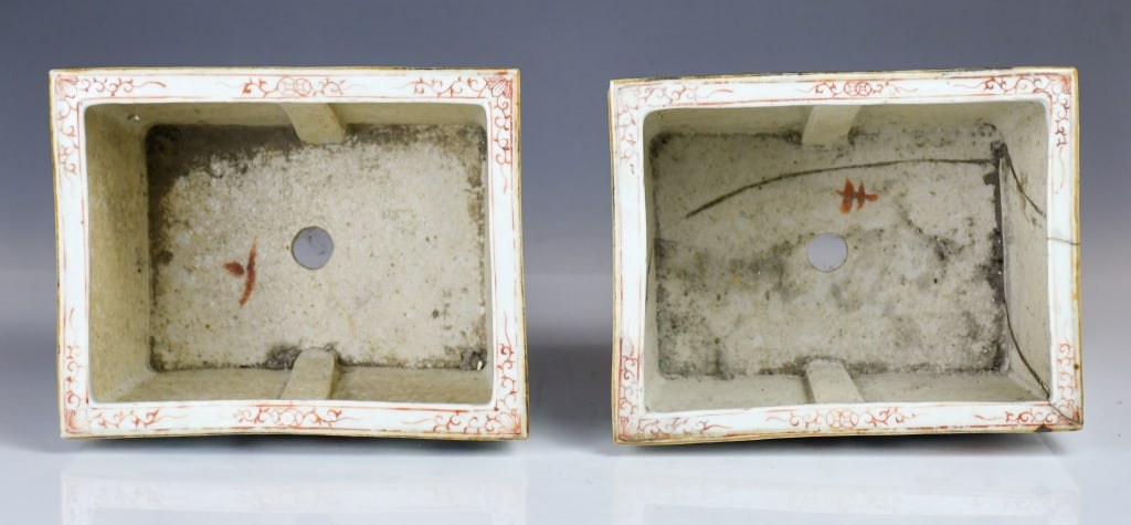 Pair Famille Rose Rectangular Flowerpots 19thC - 11