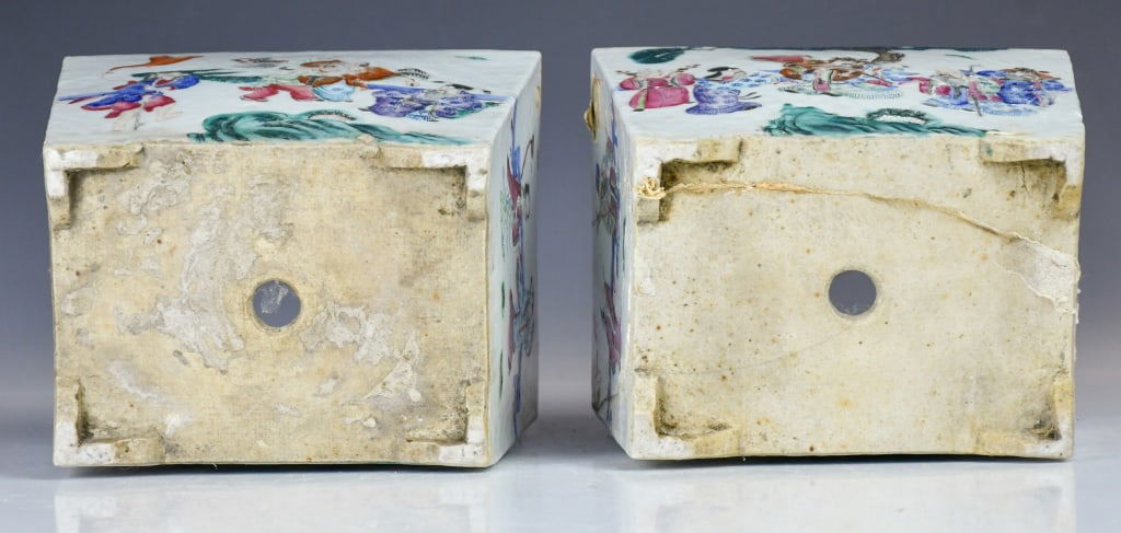 Pair Famille Rose Rectangular Flowerpots 19thC - 13