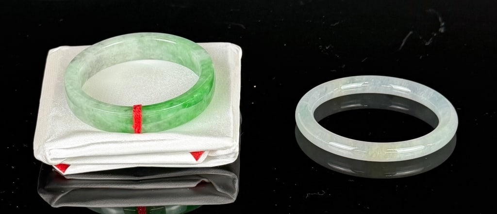 1 Square Jadeite Bangle & 1 Round Jadeite Bangle - 10