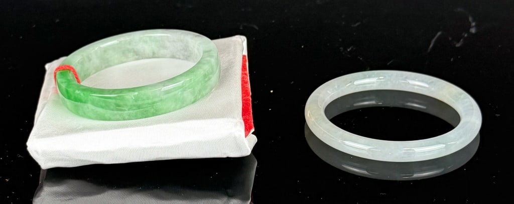 1 Square Jadeite Bangle & 1 Round Jadeite Bangle - 11