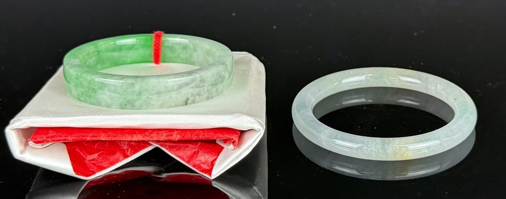 1 Square Jadeite Bangle & 1 Round Jadeite Bangle - 8