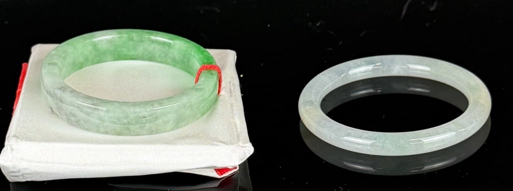1 Square Jadeite Bangle & 1 Round Jadeite Bangle - 9