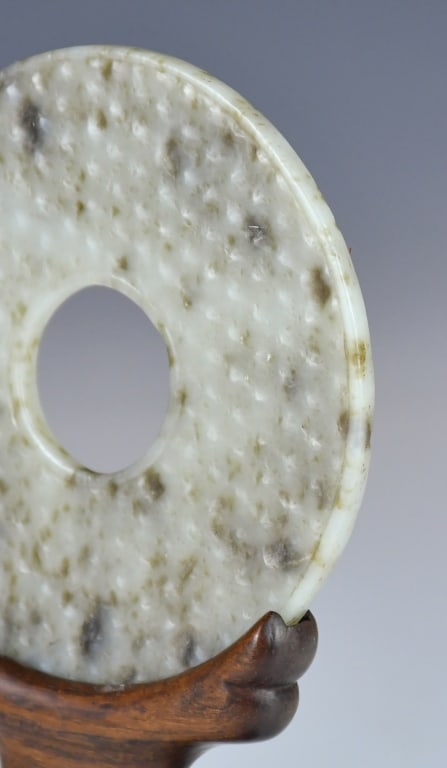 An Archaistic Jade Bi Disc w/Std - 8
