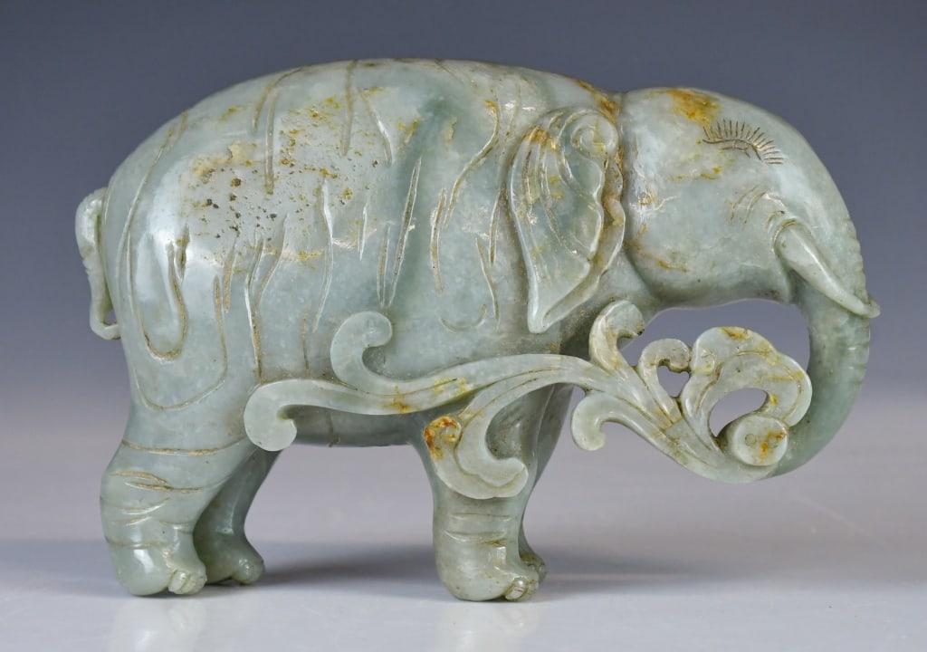 A Celadon Jade Elephant Carving w/Fungus Qing (1 of 13)