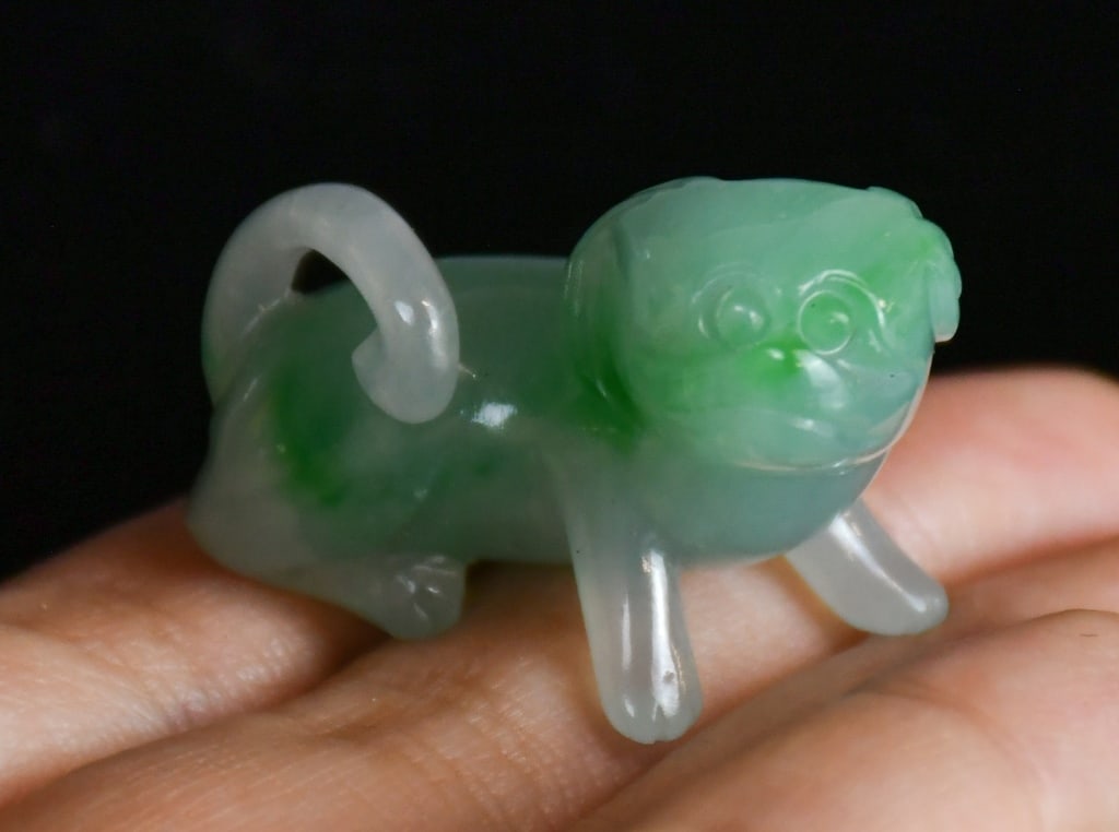 A Jadeite Carved Dog w/Std - 8