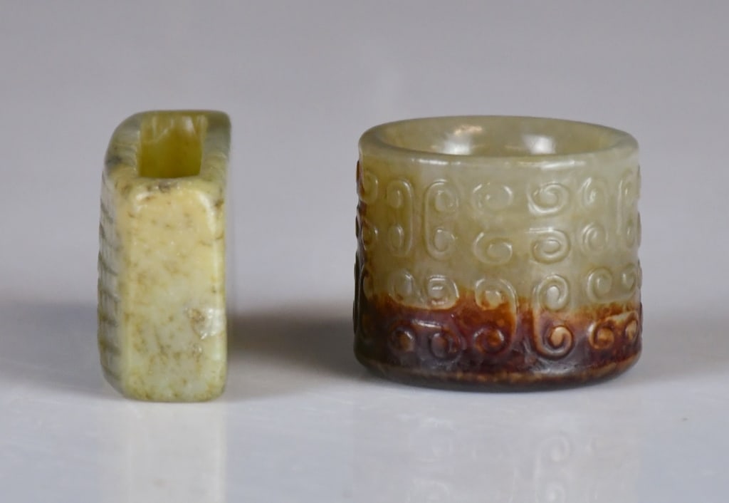 An Archaistic Jade Sword Fitting & A Thumb Ring - 4