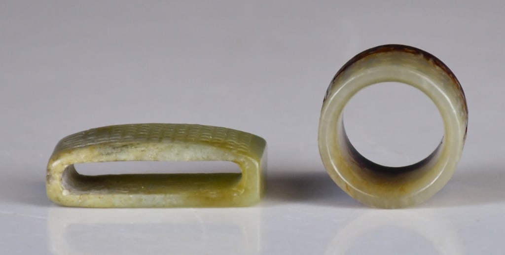 An Archaistic Jade Sword Fitting & A Thumb Ring - 5