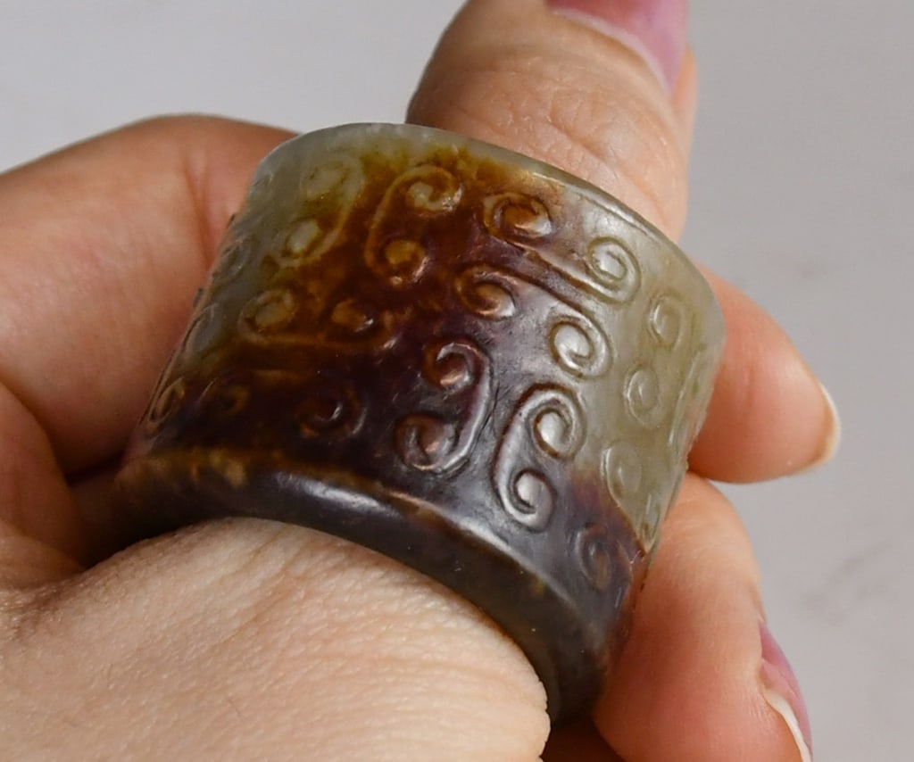 An Archaistic Jade Sword Fitting & A Thumb Ring - 7