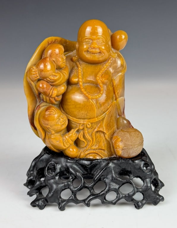 A Shoushan Stone Buddha Statue w/Std Republican (1 of 12)