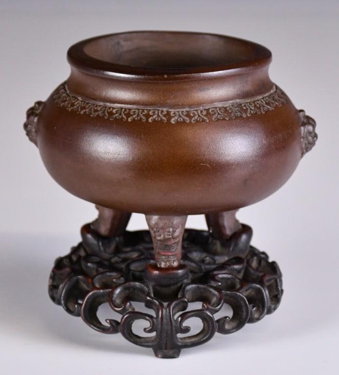 A ZiSha Tripod Censer w/Std, Qing (1 of 11)