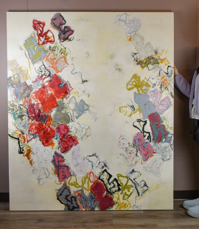 Huang YuanQing (1963-) Untitled No.2007.20: Oil and arcrylic on canvas, abstract colorful painting, with artist's signature and the lower front and the back. 180x150cm. Provenance: Former collection of a Canadian company executive in Beijing. C