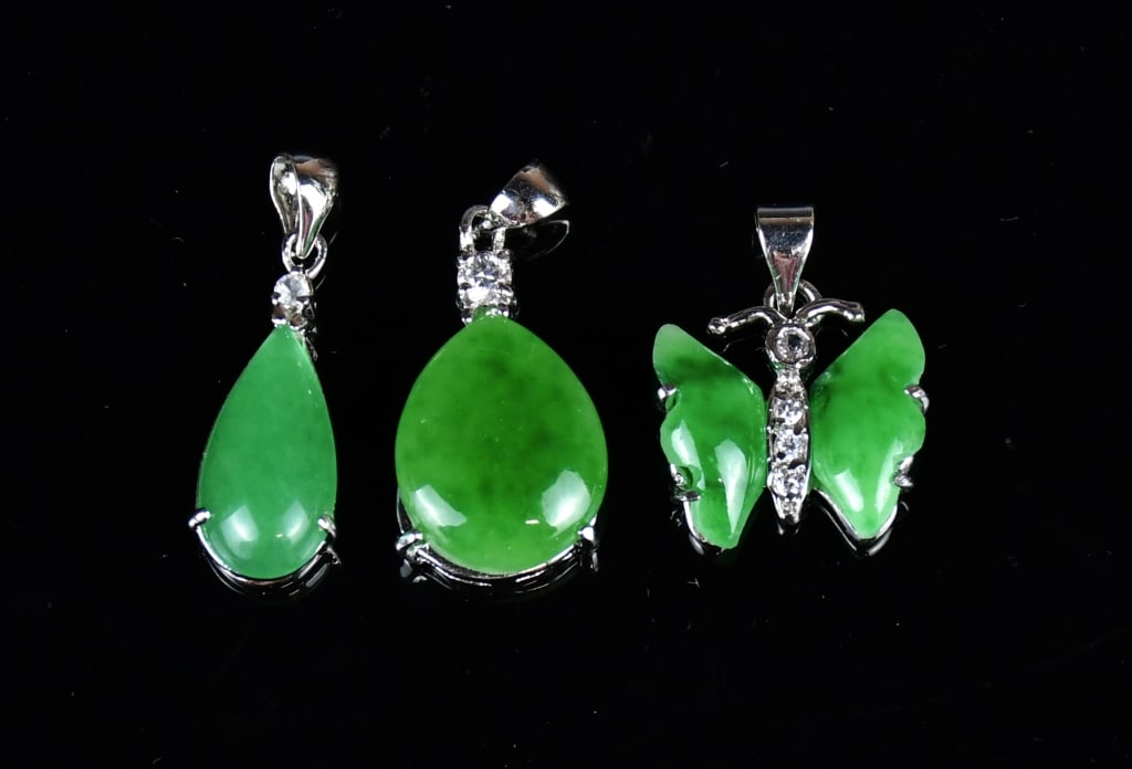 A Group of 3 Mounted Jadeite Pendants (1 of 13)