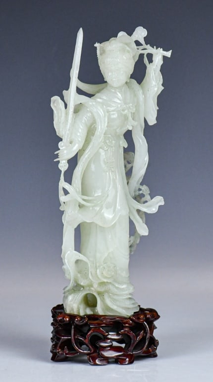 A Jade Carving Of A Maiden Warrior w/Std 1950-70s (1 of 13)