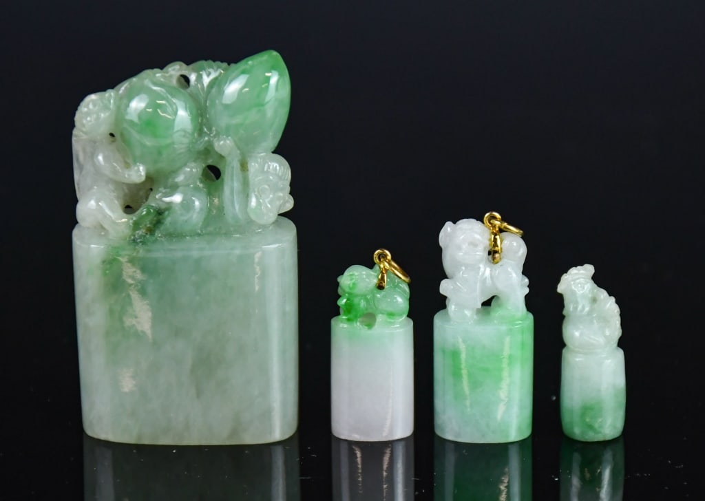 Group of 4Pcs Jadeite Seal Stones Republican (1 of 12)